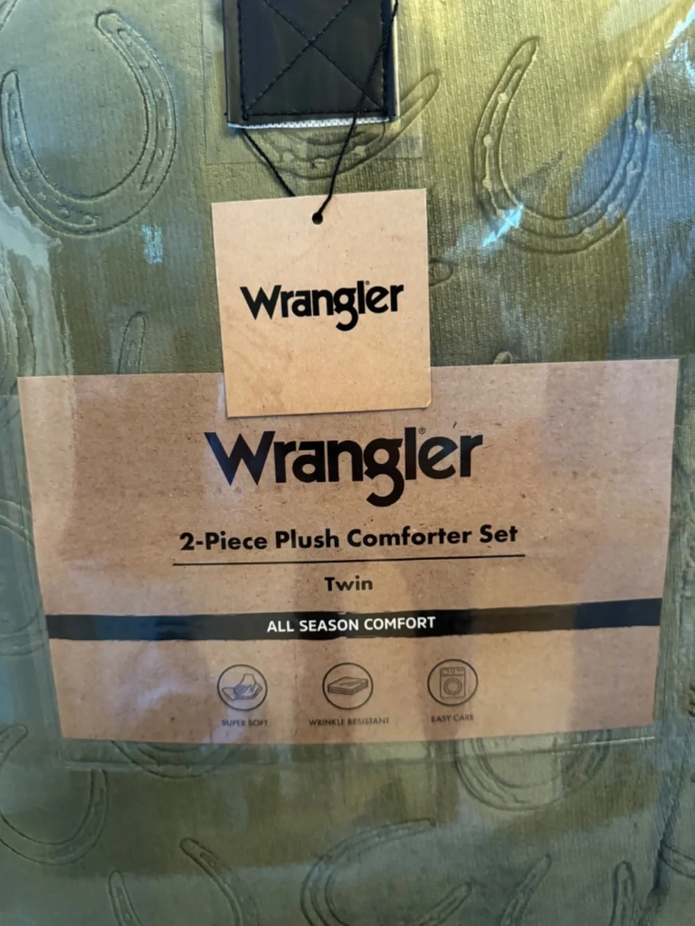 Wrangler Twin Plush Comforter Set Horseshoe Green 2 Pc NWT